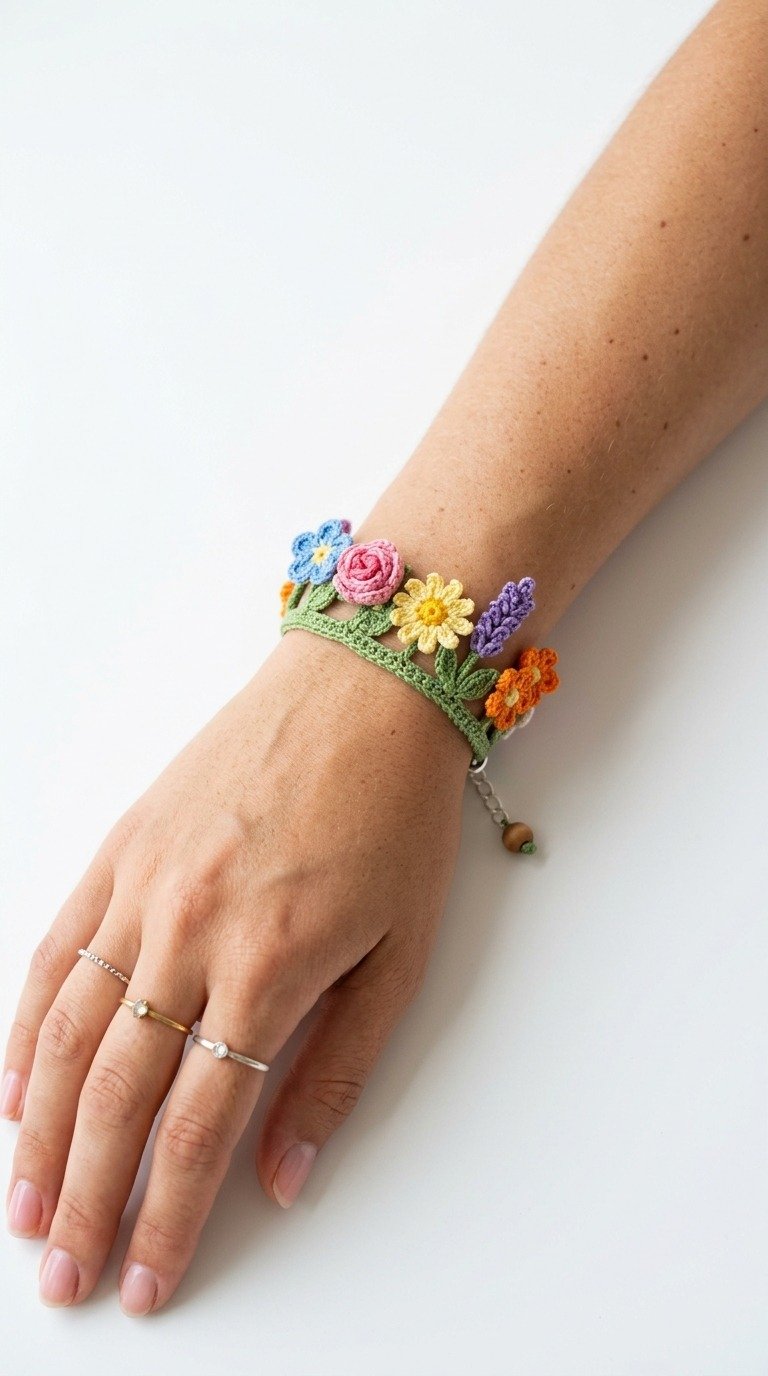 Charming Micro Crochet Flower Bracelet: Free Pattern