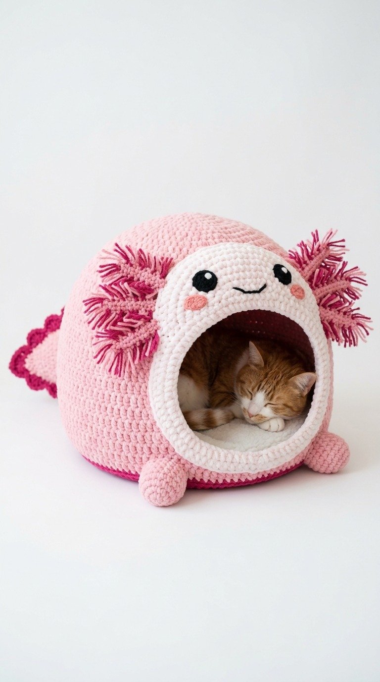 Cozy Axolotl Crochet Cat Bed Free Pattern