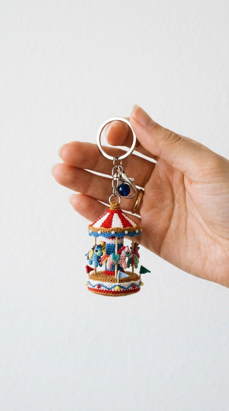 Whimsical Miniature Crochet Carousel Keychain Free Pattern