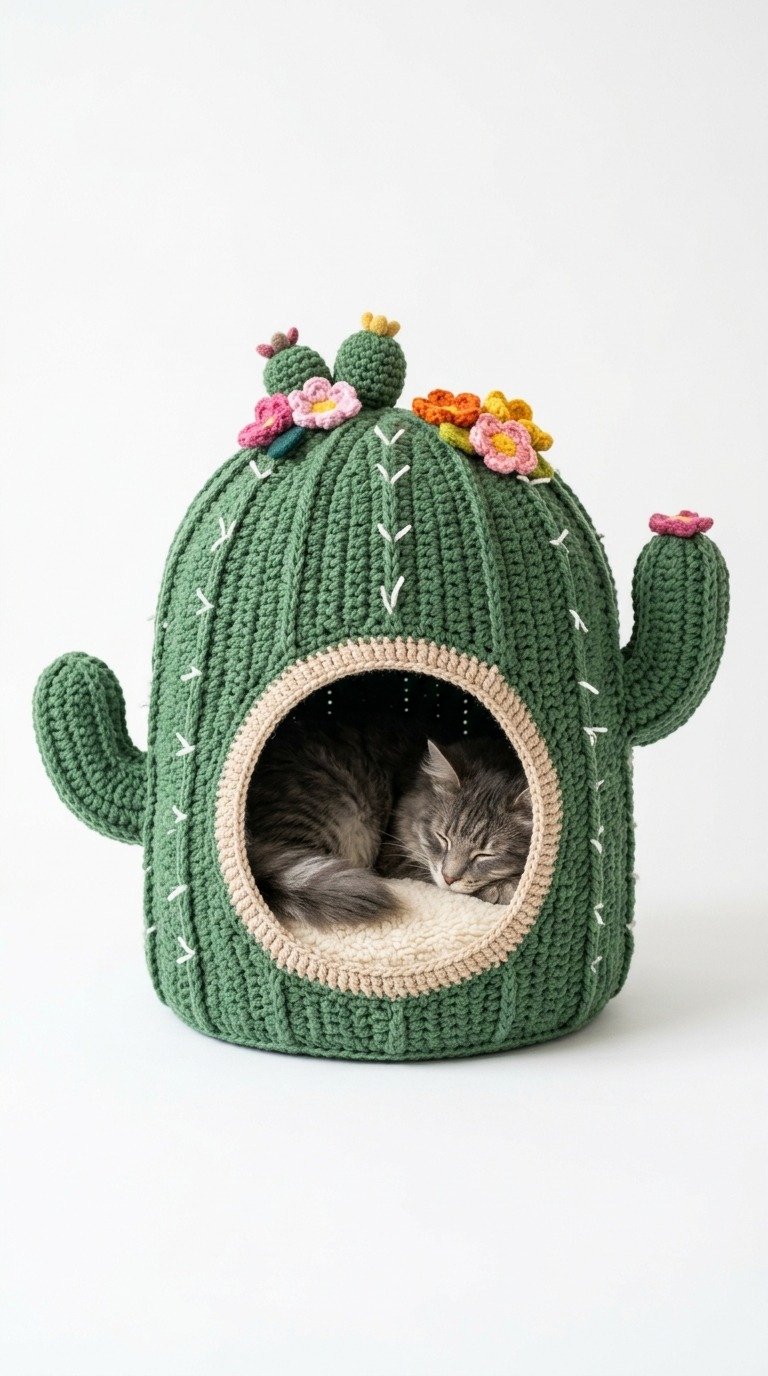 Cozy Crochet Cactus Cat Cave Free Pattern
