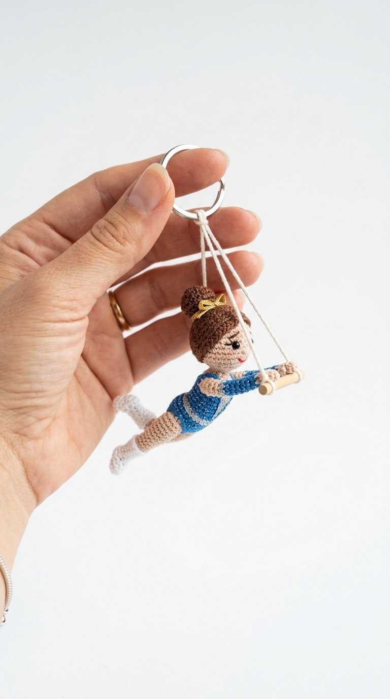 Free Crochet Gymnast Keychain Pattern: Trapeze Artist Amigurumi