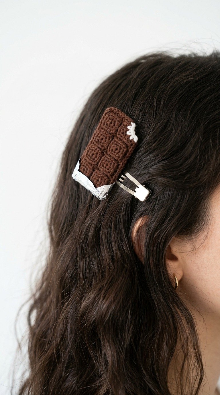 How to Crochet a Cute Chocolate Bar Hair Clip: Free Pattern