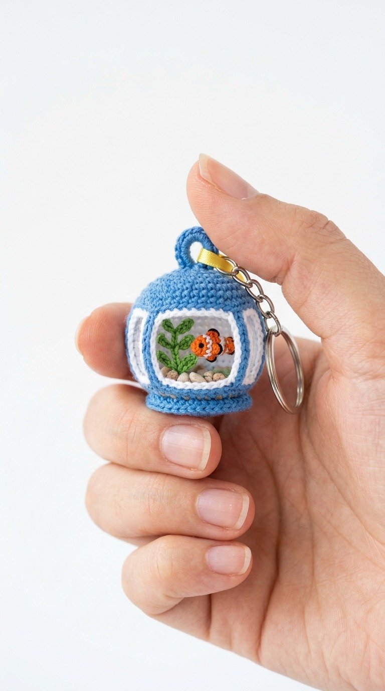 Miniature Crochet Fishbowl Keychain Free Pattern