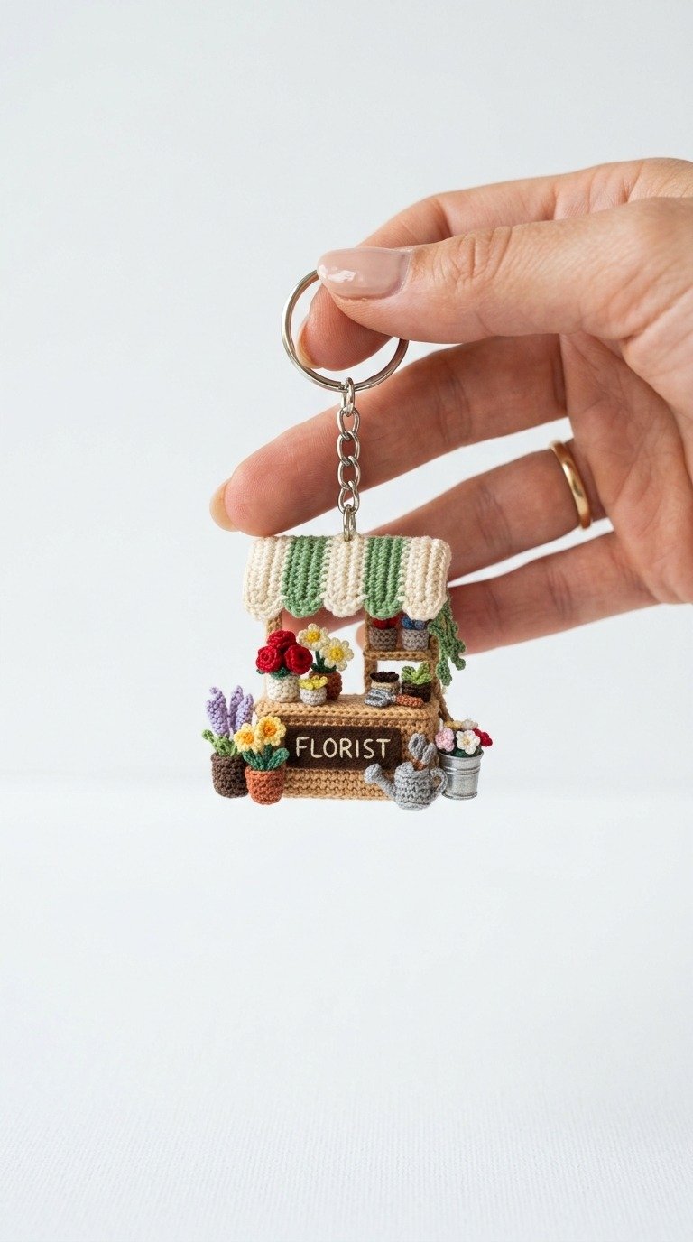 Tiny Crochet Florist Shop Keychain Free Pattern