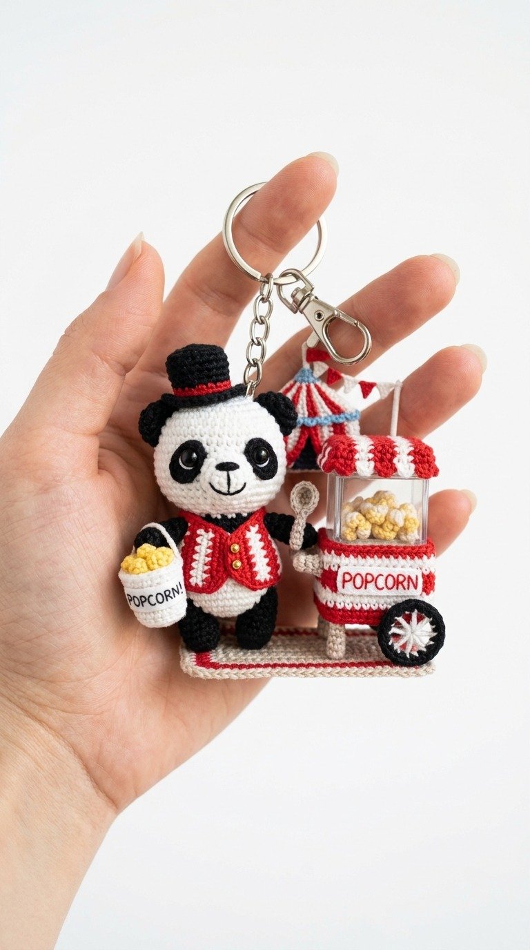 Adorable Crochet Circus Panda Keychain: Free Amigurumi Pattern