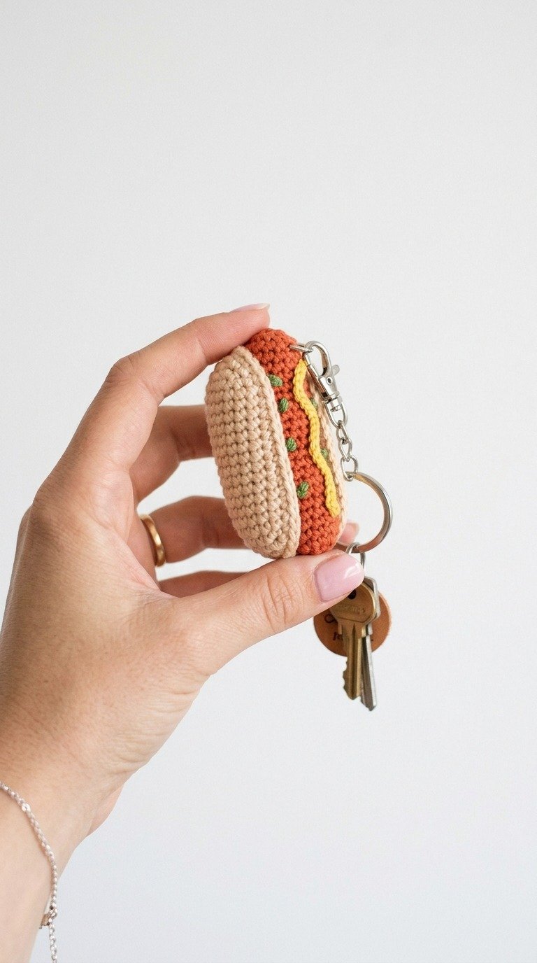 Adorable Crochet Hot Dog Keychain Free Amigurumi Pattern