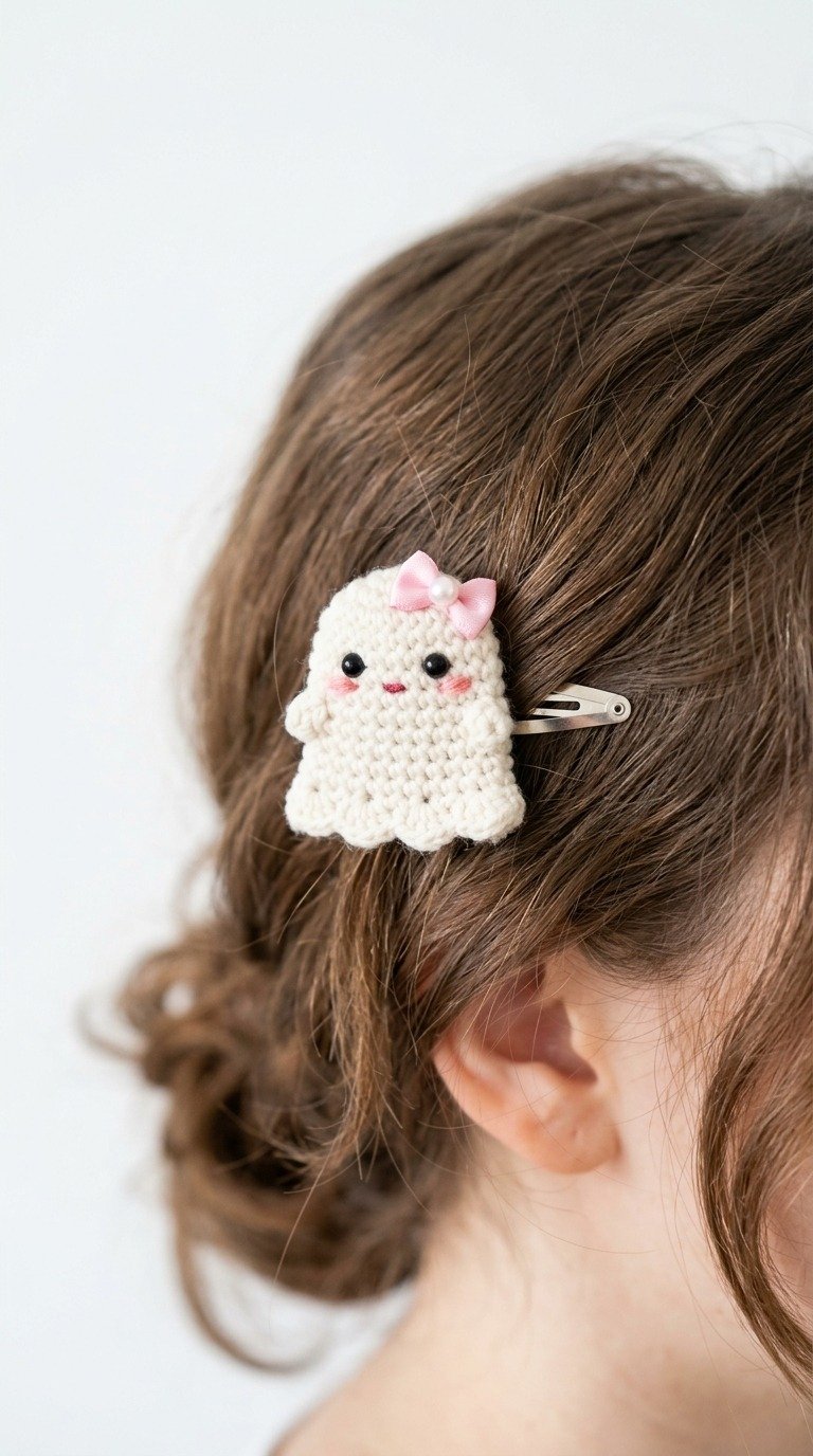 Cute DIY Crochet Ghost Hair Clip Free Pattern