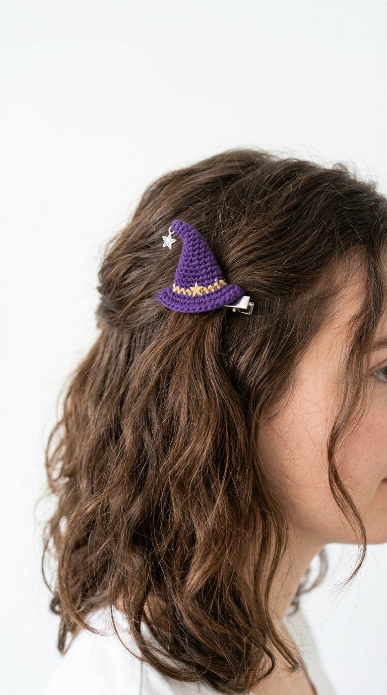 Spooky and Cute: Free Crochet Witch Hat Hair Clip Pattern