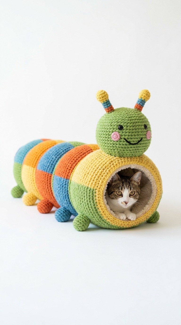 Whimsical Crochet Caterpillar Cat Tunnel Pattern