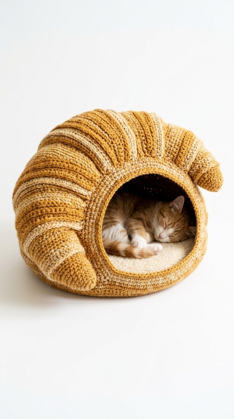 Cozy Croissant Crochet Cat Cave Bed Pattern