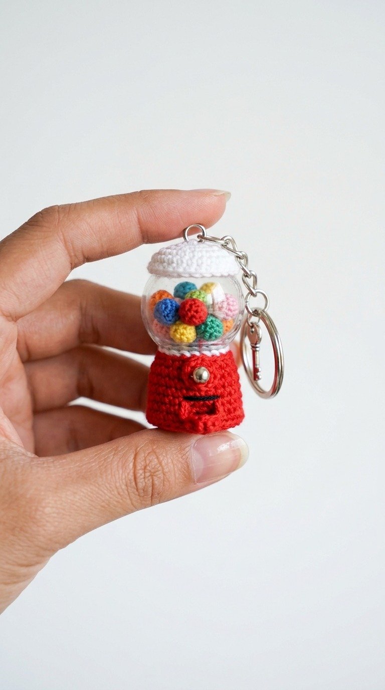 Cute Mini Crochet Gumball Machine Keychain Free Pattern