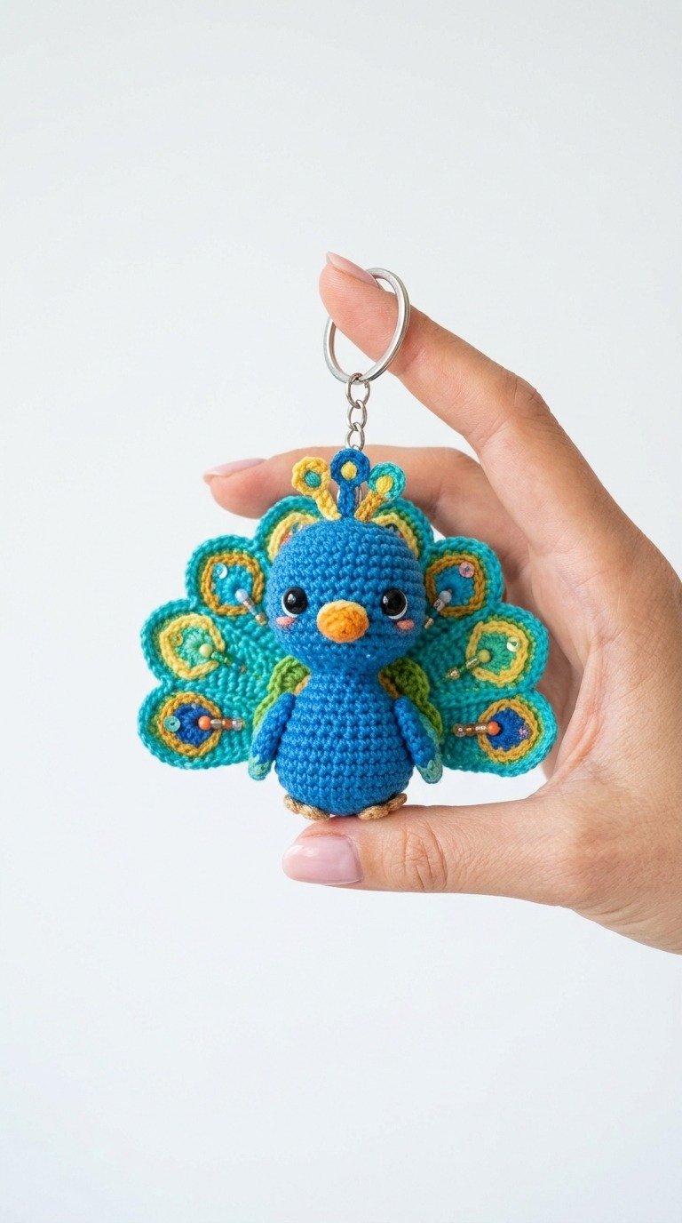 Adorable Crochet Peacock Keychain Free Amigurumi Pattern
