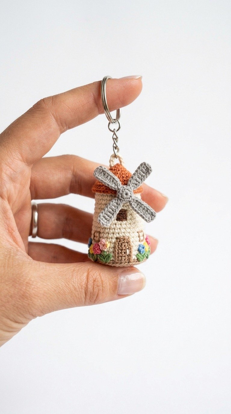 Free Crochet Windmill Keychain Pattern - Whimsical Miniature Amigurumi