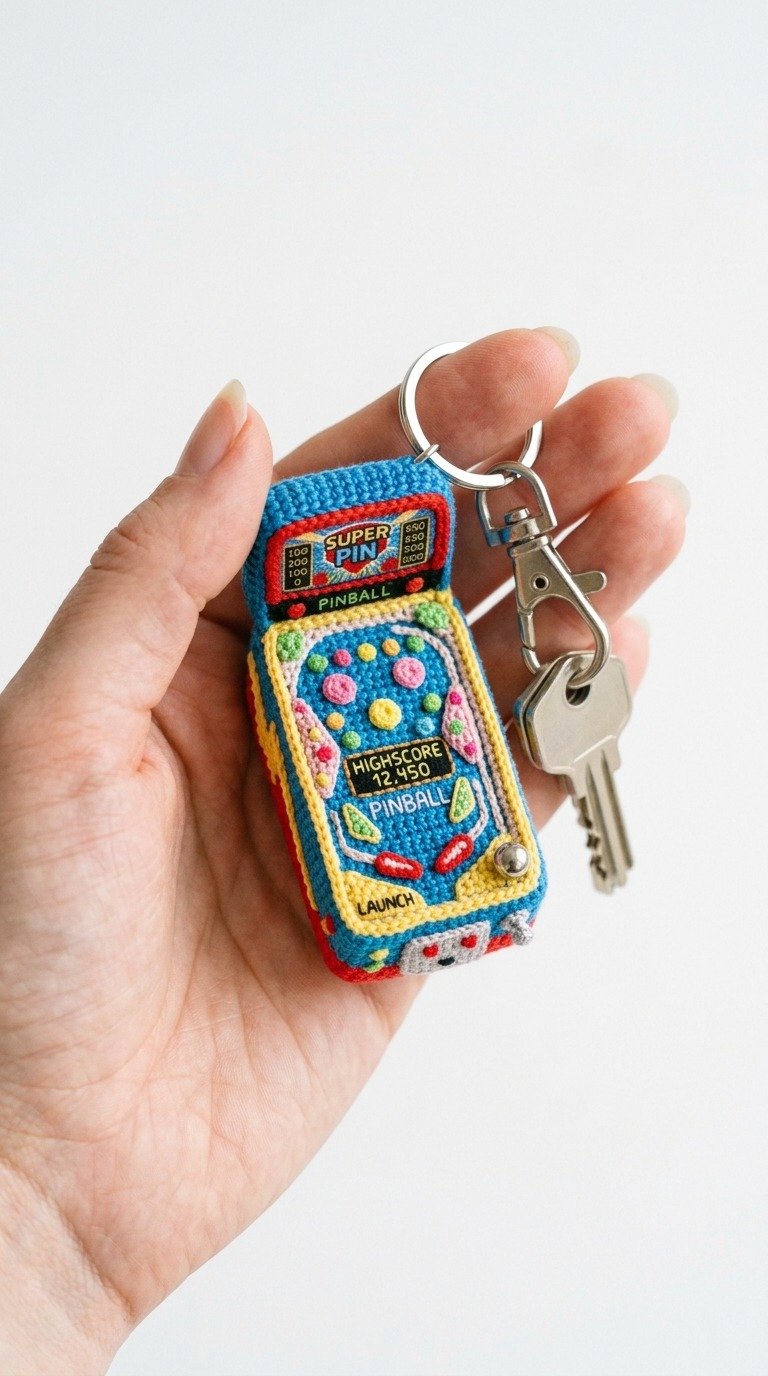 Retro Mini Pinball Machine Keychain Crochet Pattern