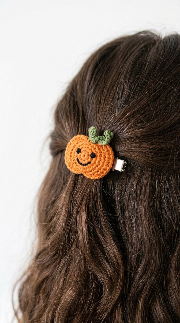 Spooky Cute Crochet Pumpkin Hair Clip Free Pattern