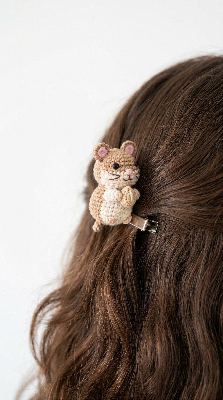 Adorably Tiny Crochet Hamster Hair Clip Free Pattern