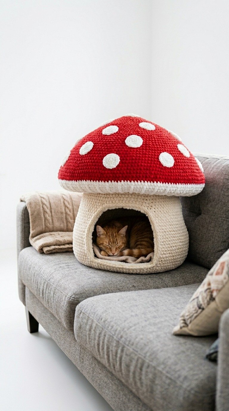 Cozy Crochet Mushroom Cat Bed Free Pattern
