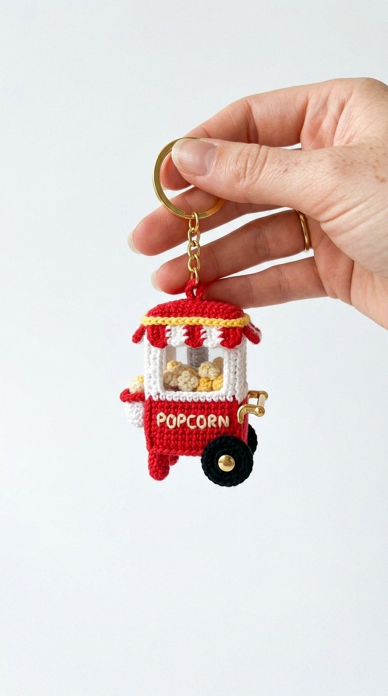 Cute Mini Crochet Popcorn Machine Keychain Pattern