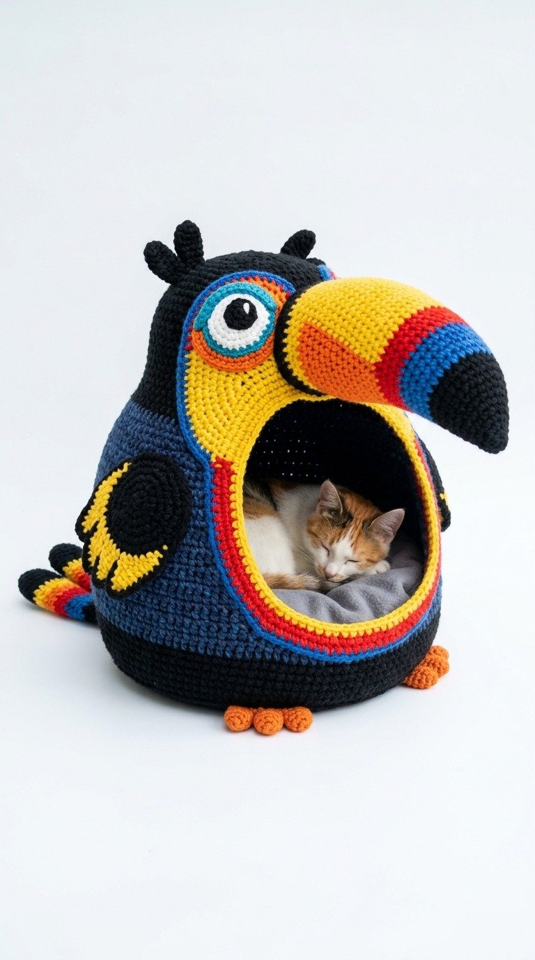 DIY Crochet Toucan Cat Bed: Free Pattern & Tutorial