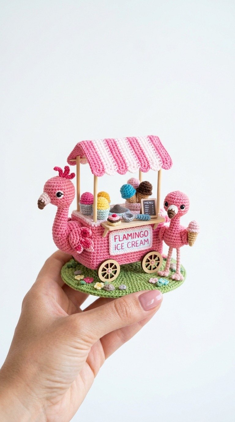 Adorable Flamingo Ice Cream Cart Crochet Pattern