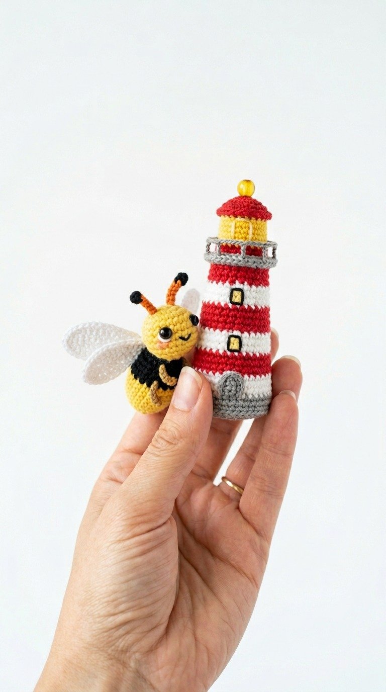 Crochet Mini Lighthouse and Bee Amigurumi Free Pattern