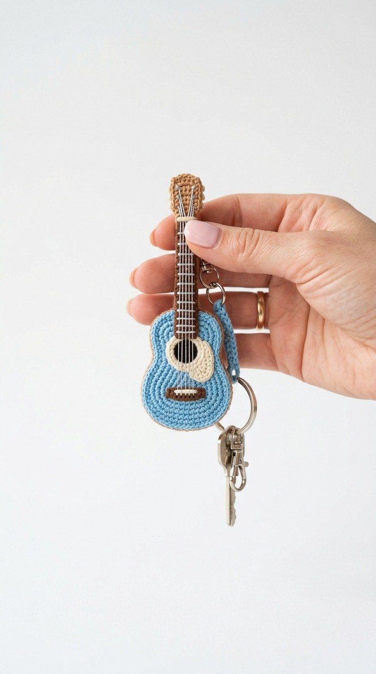 Mini Crochet Guitar Keychain Free Pattern