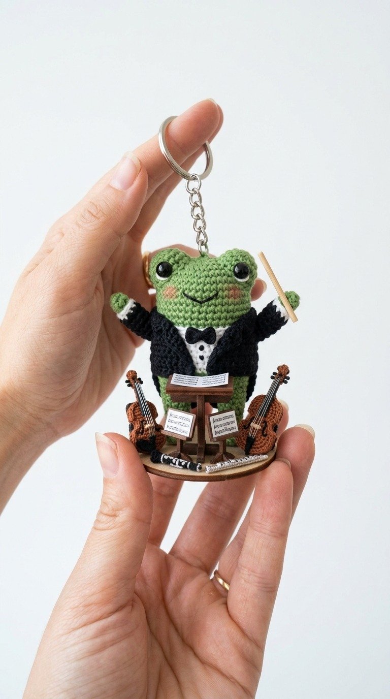 Crochet Frog Conductor Amigurumi Keychain Pattern