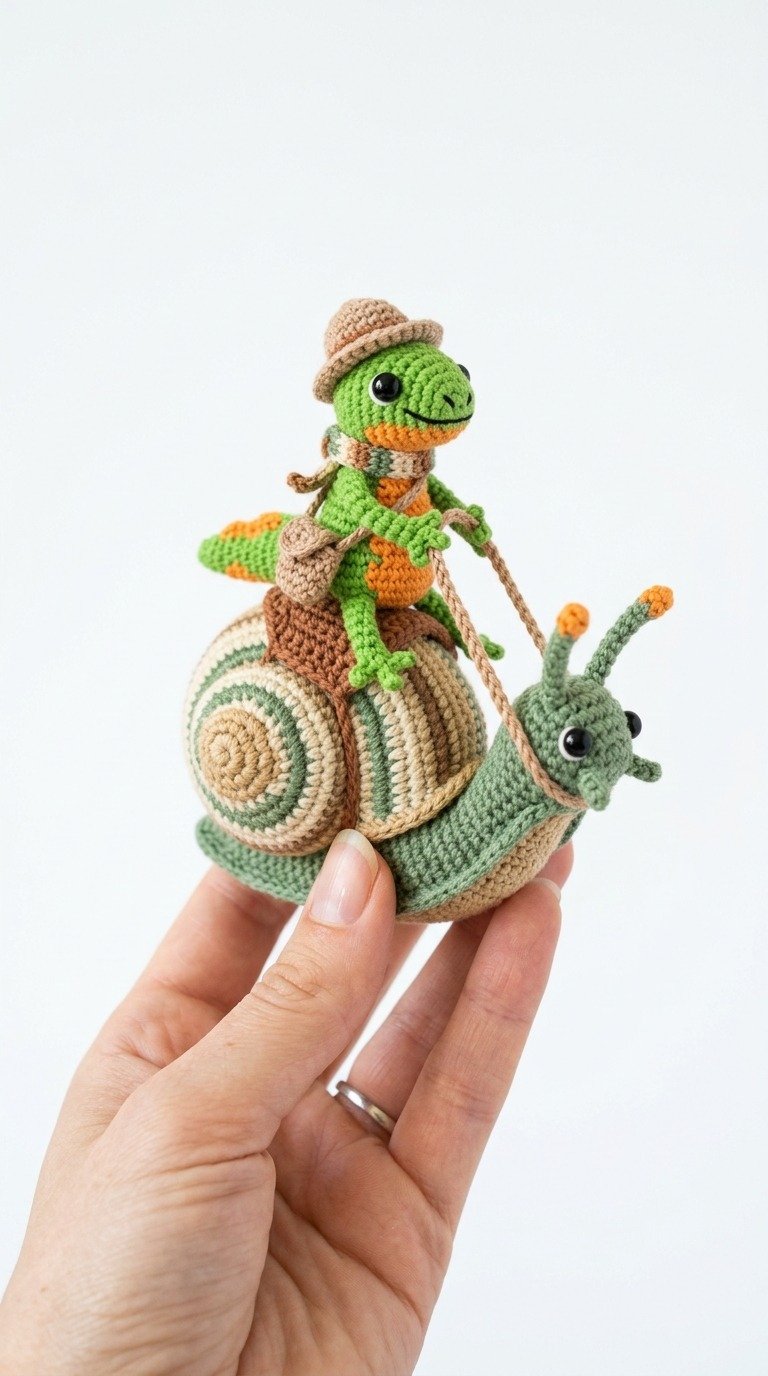 Crochet Lizard Riding Snail Amigurumi Pattern