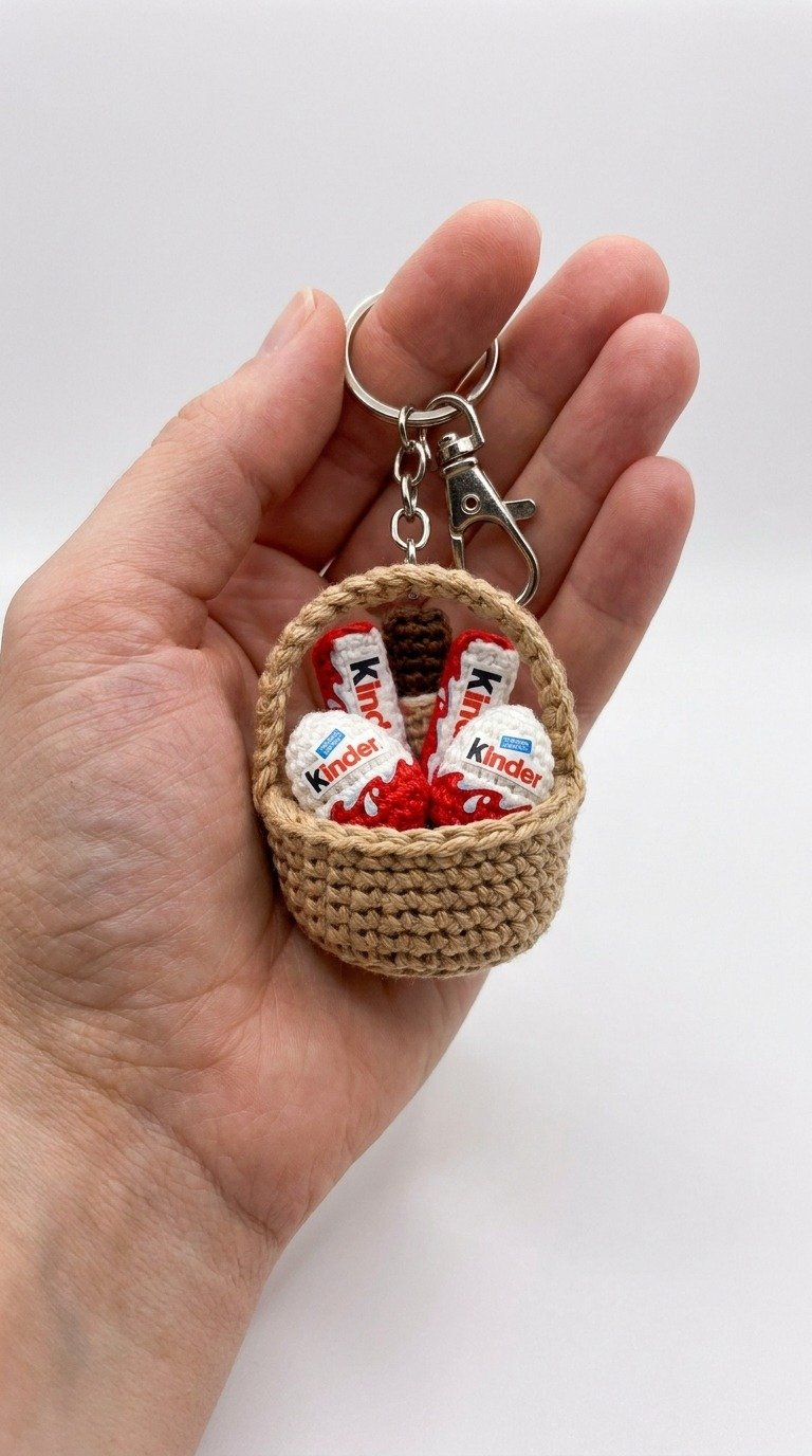 Crochet Mini Chocolate Basket Keychain Free Pattern