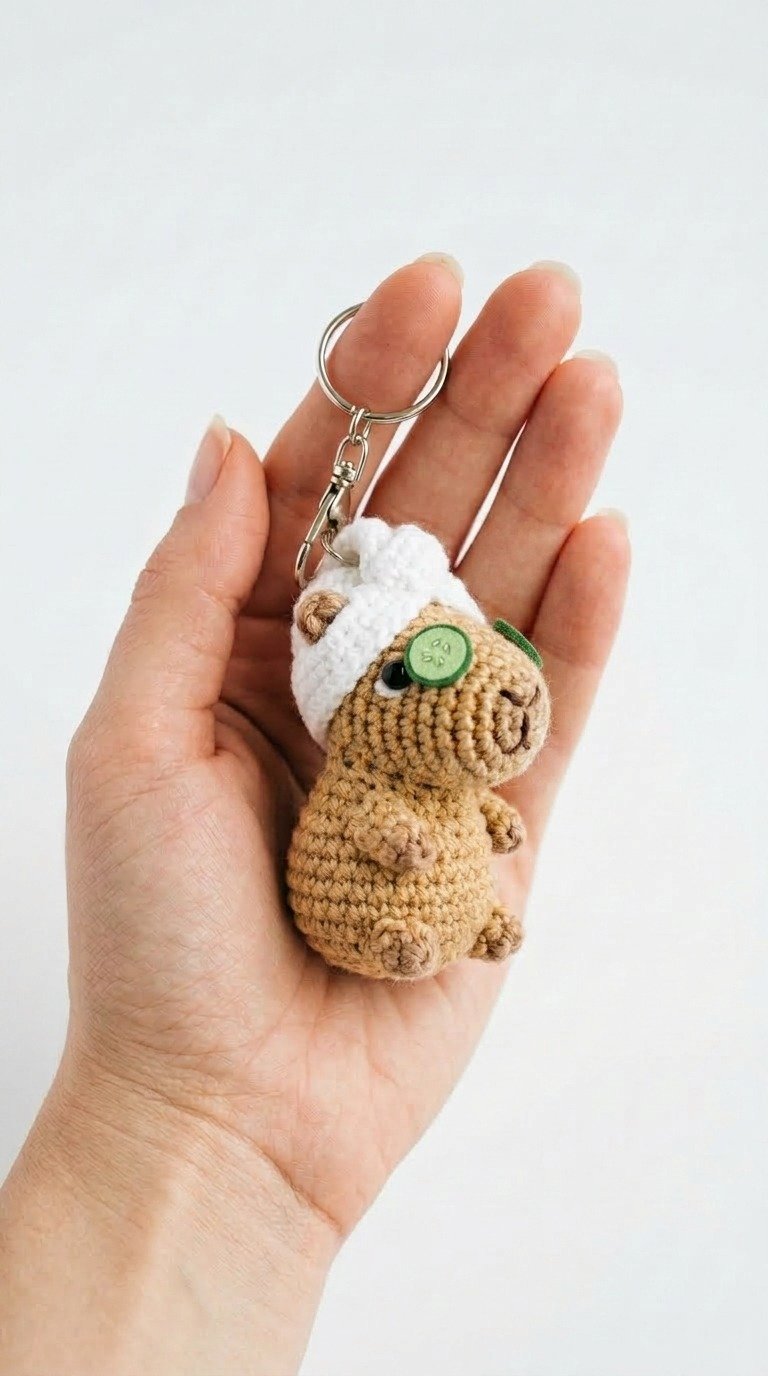Mini Spa Capybara Crochet Keychain Pattern