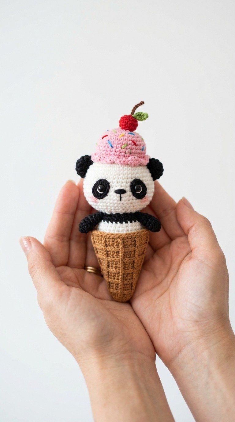 Adorable Crochet Panda Ice Cream Cone Free Pattern