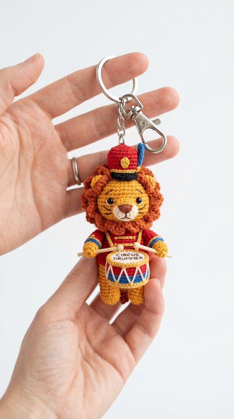 Cute Crochet Lion Drummer Keychain Free Pattern