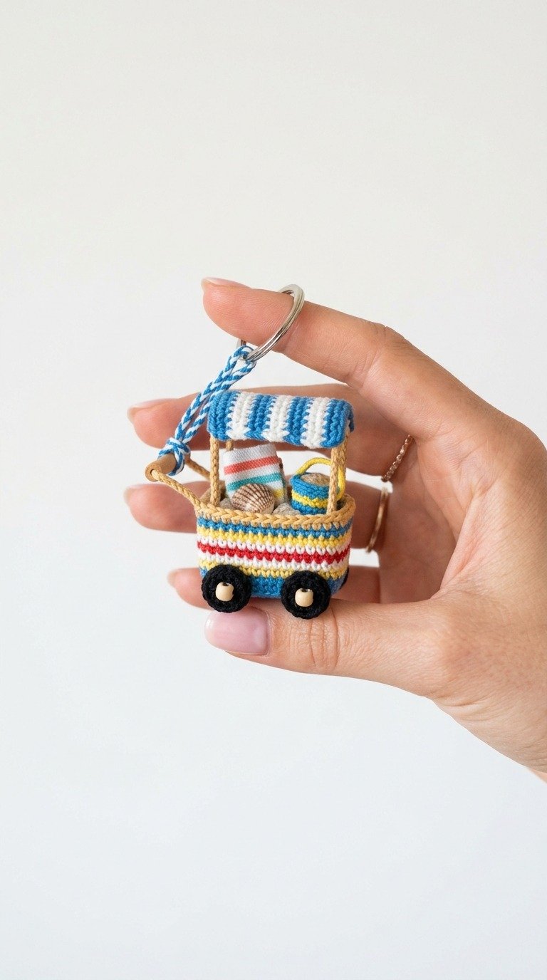 Micro Crochet Beach Cart Keychain Free Pattern