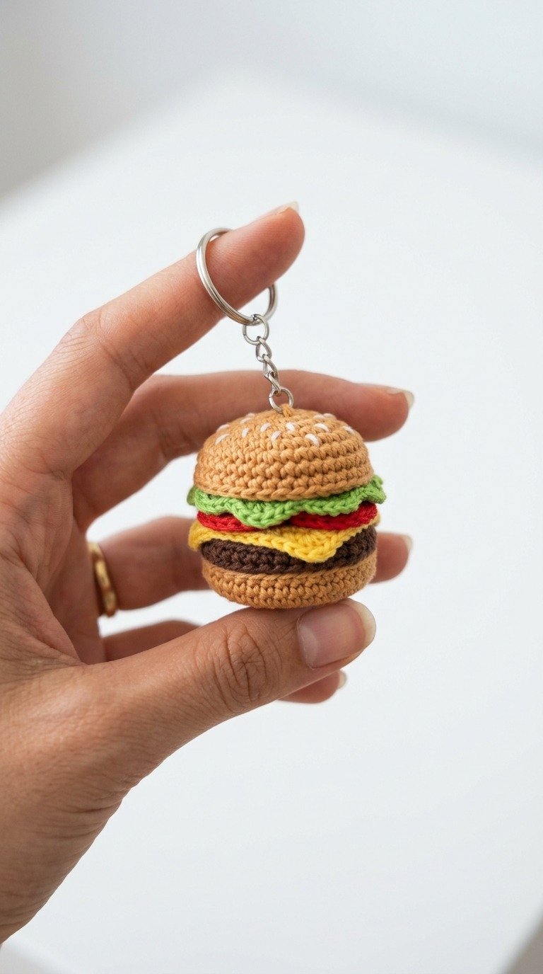 Mini Crochet Burger Keychain Free Pattern