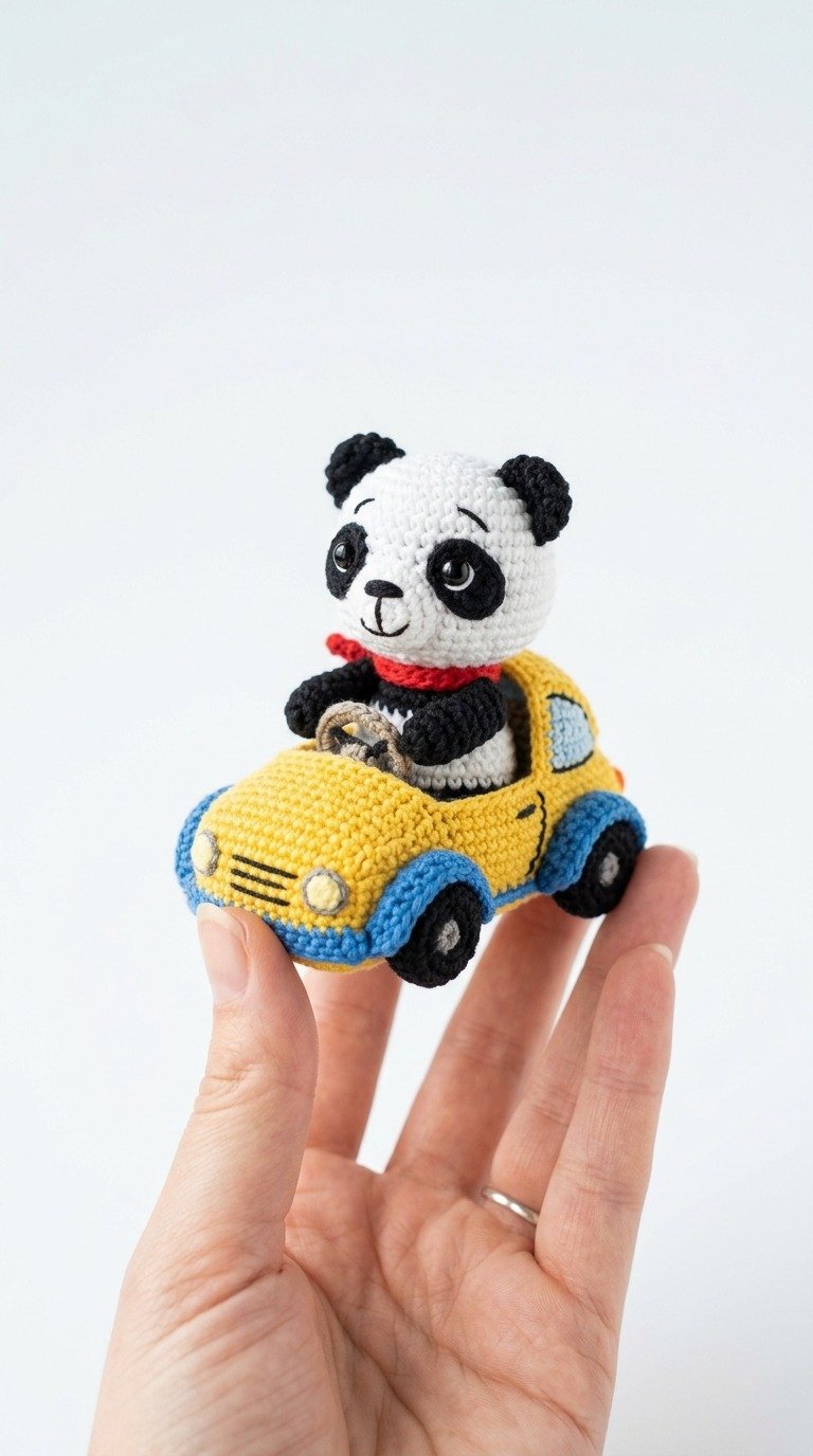 Adorable Crochet Panda in Car Amigurumi Free Pattern
