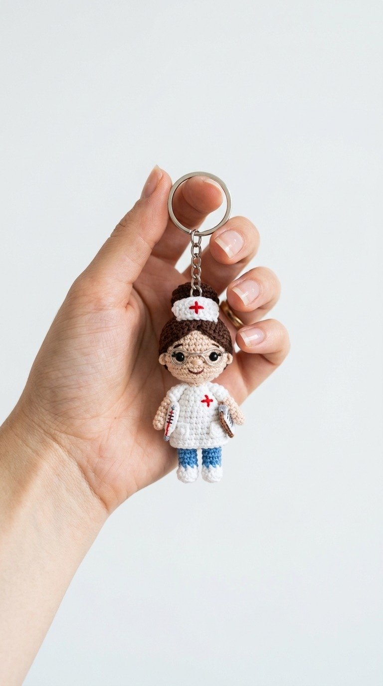 Crochet Nurse Keychain Free Amigurumi Pattern