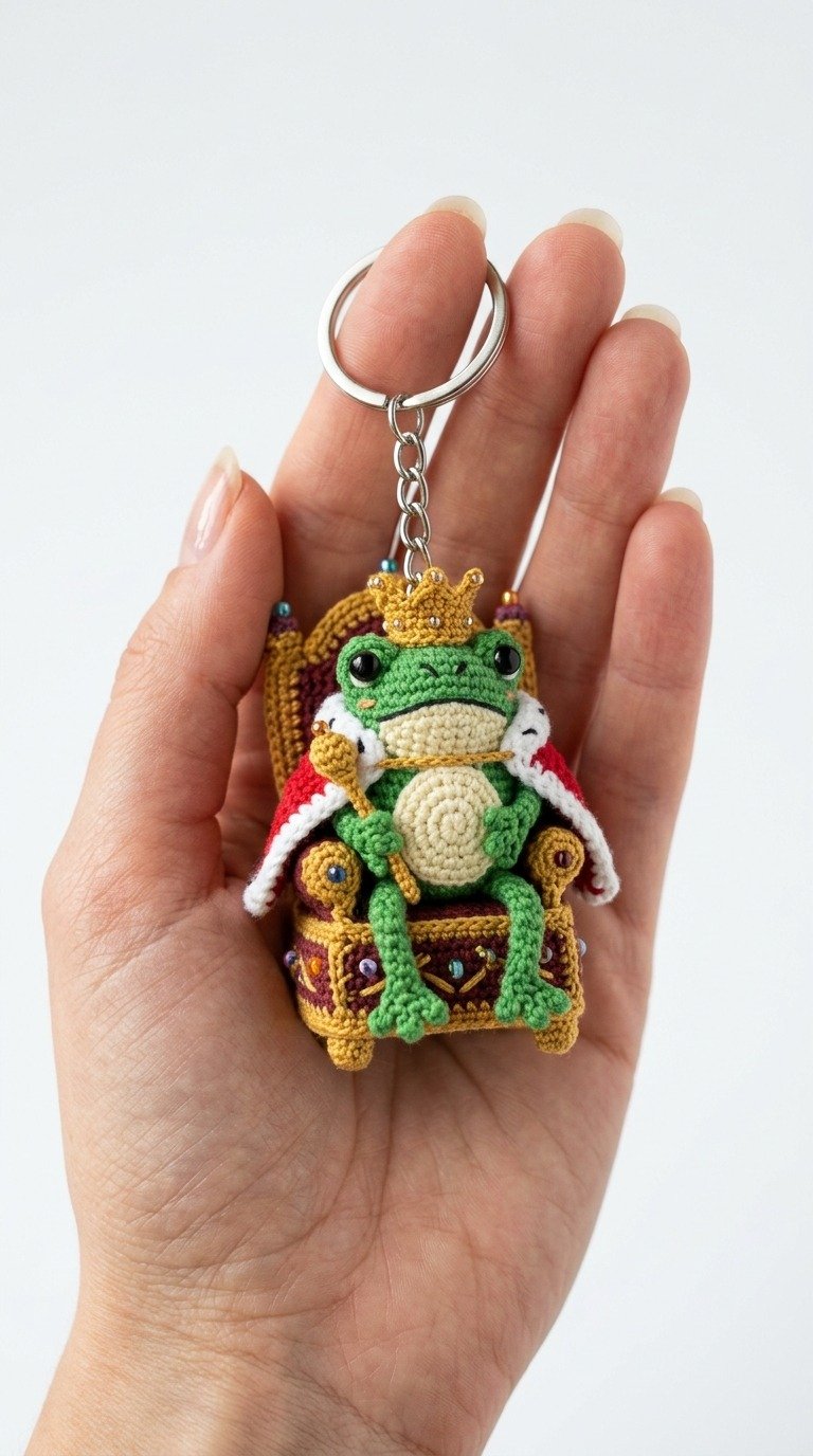 Mini Crochet King Frog on Throne Keychain Pattern