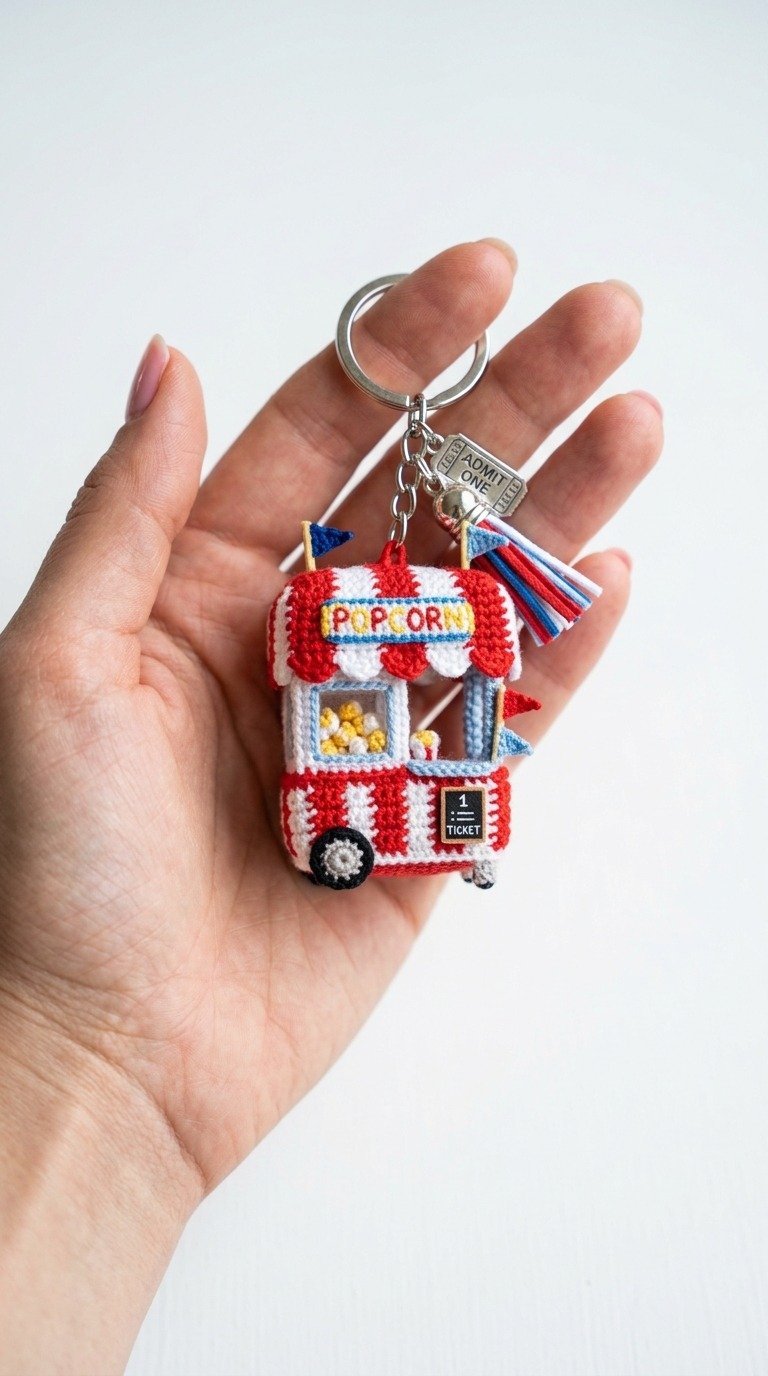 Charming Crochet Popcorn Cart Keychain Free Pattern