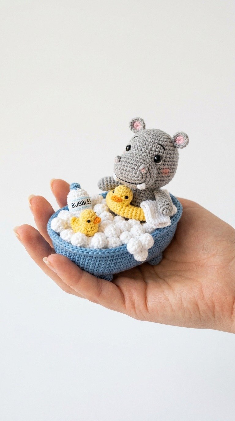 Cute Crochet Hippo in Bathtub Amigurumi Pattern