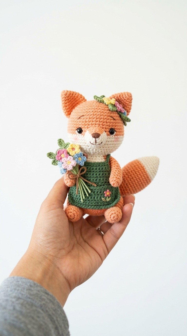 Adorable Amigurumi Fox Crochet Pattern with Flower Apron