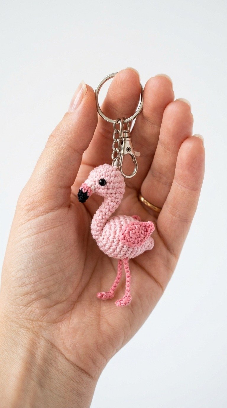 Adorable Tiny Crochet Flamingo Keychain Free Pattern
