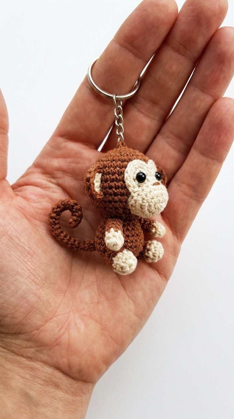 Adorable Tiny Crochet Monkey Keychain Free Pattern