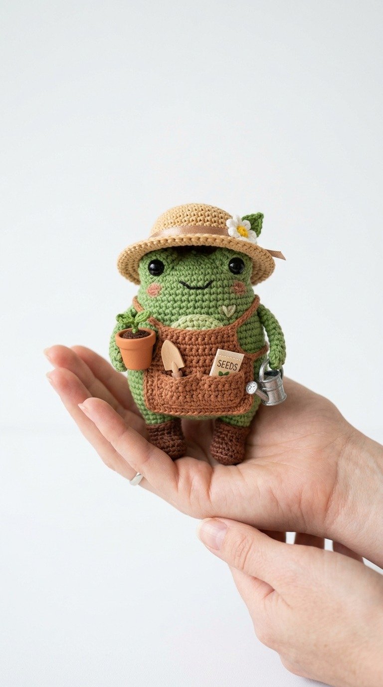 Cute Crochet Gardener Frog Amigurumi Pattern