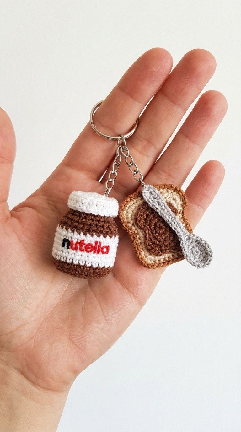 Cute Crochet Nutella and Toast Keychain Free Pattern