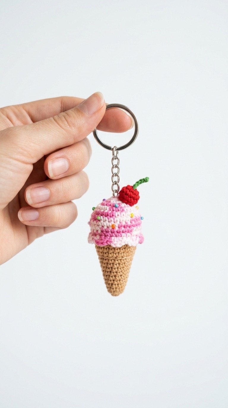 Sweet Crochet Ice Cream Cone Keychain Free Pattern