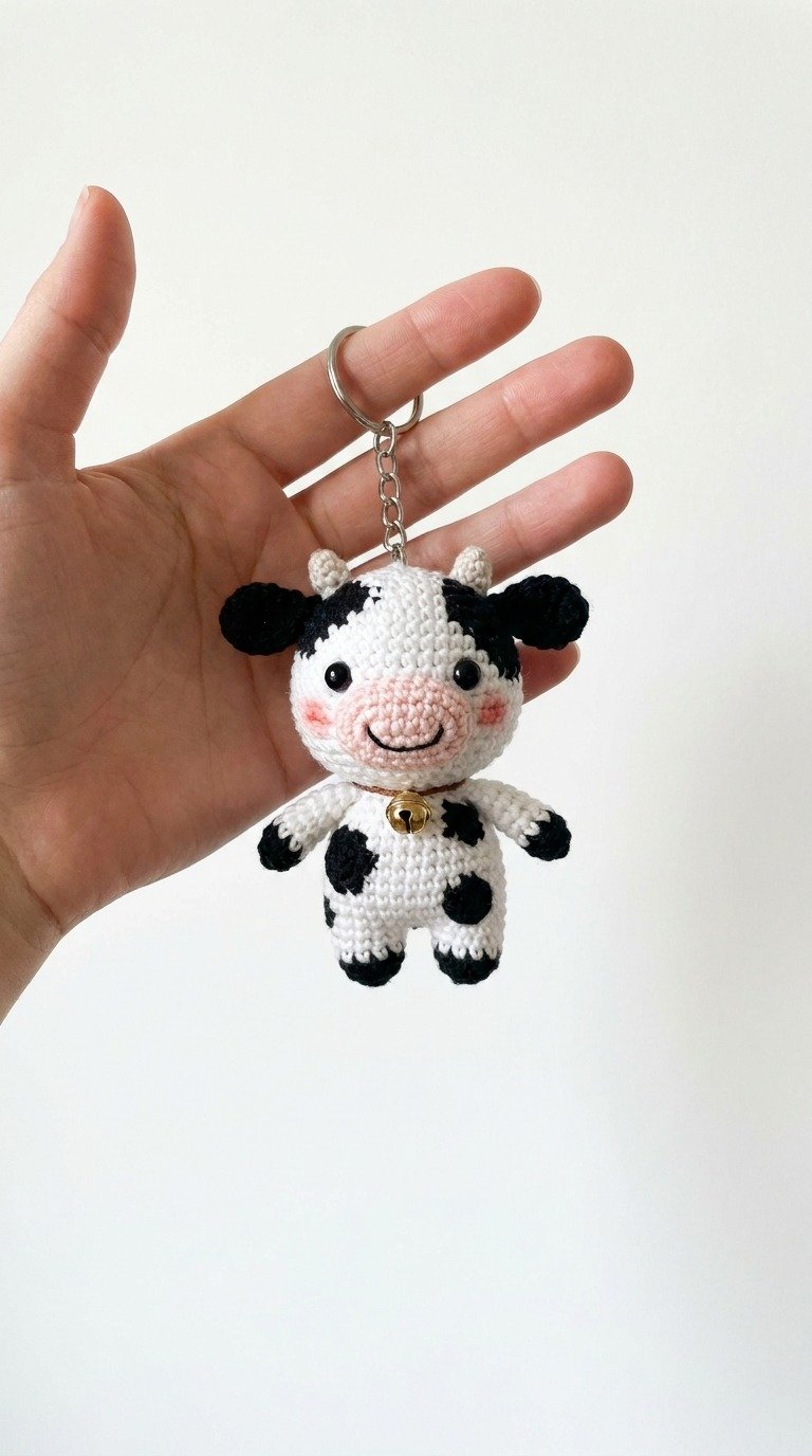 Adorable Crochet Cow Keychain Free Amigurumi Pattern