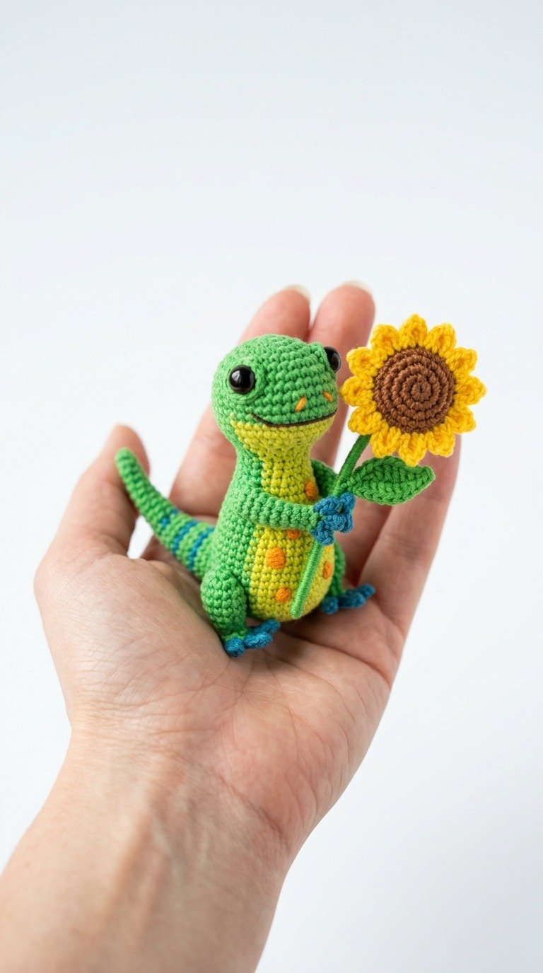 Cute Crochet Lizard with Sunflower Amigurumi Pattern