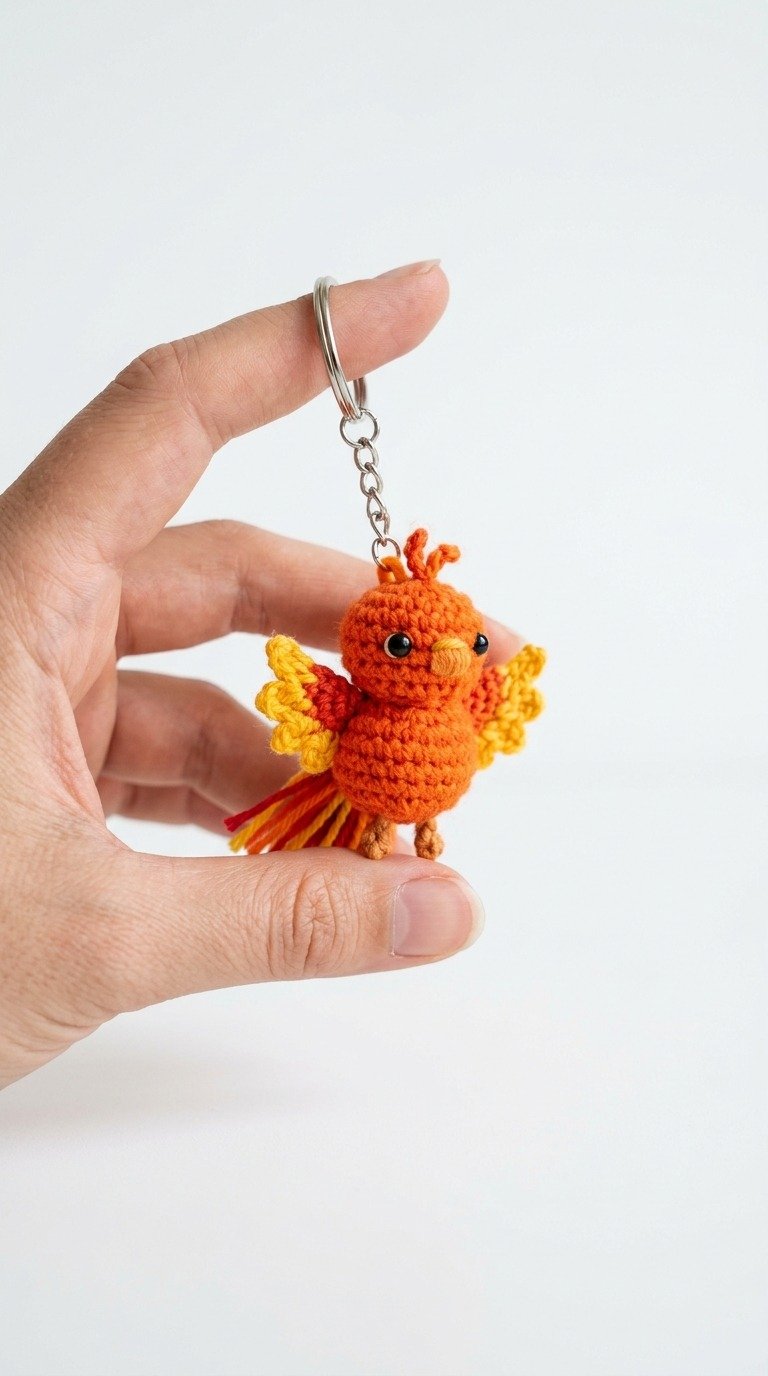 Free Crochet Phoenix Keychain Pattern - Cute Firebird Amigurumi