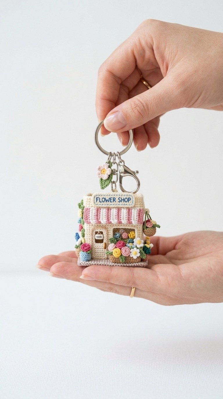 Micro Crochet Flower Shop Keychain Free Pattern