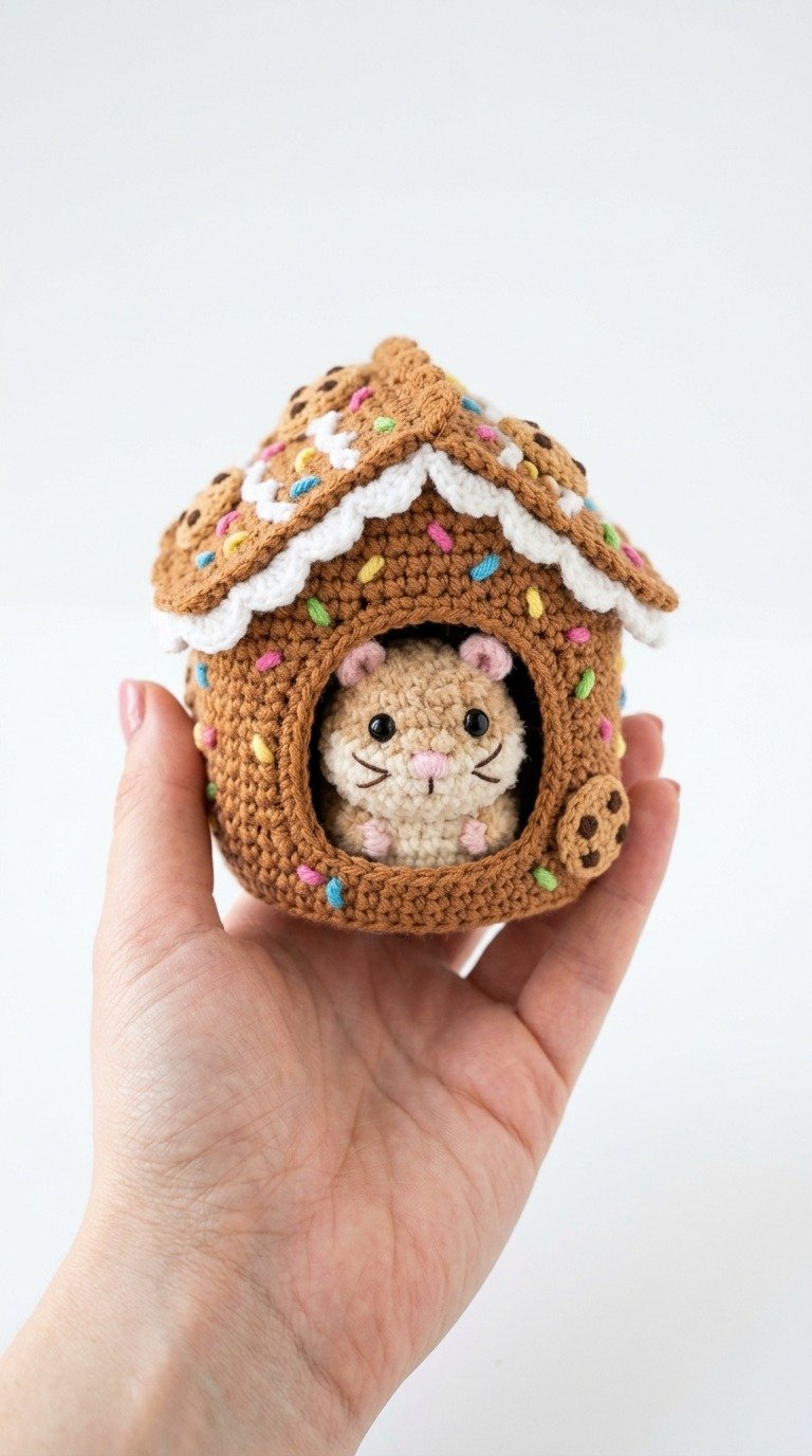 Miniature Gingerbread House Hamster Crochet Pattern